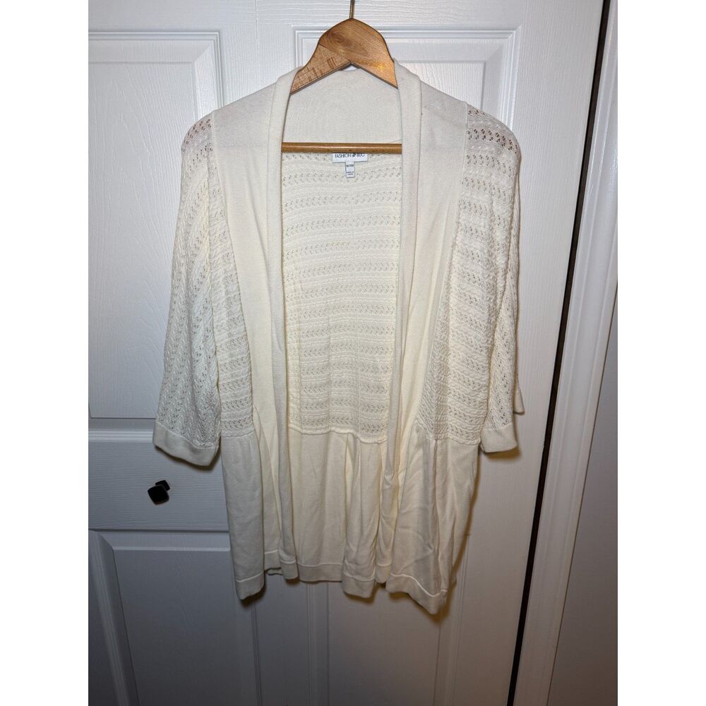 Fashion Bug Women's 18/20W Ivory Open Front Crochet Knit Cardigan